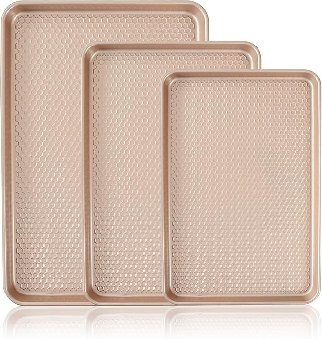 Baking Sheet Pan Set of 3, Nonstick Carbon Steel Cookie Sheets with Texture, Commercial Half/Quar... | Amazon (US)