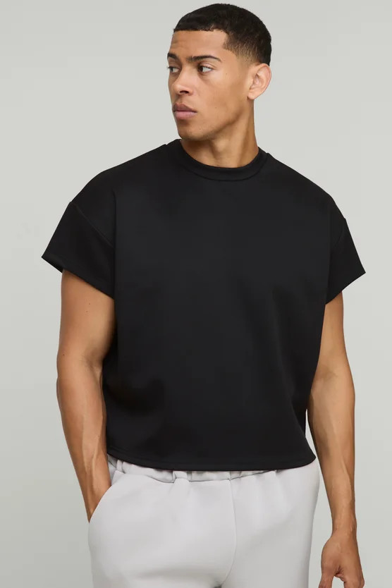 Oversized Shrunken Boxy Cap Sleeve Scuba T-Shirt | boohooMAN (DE, IE & UK)