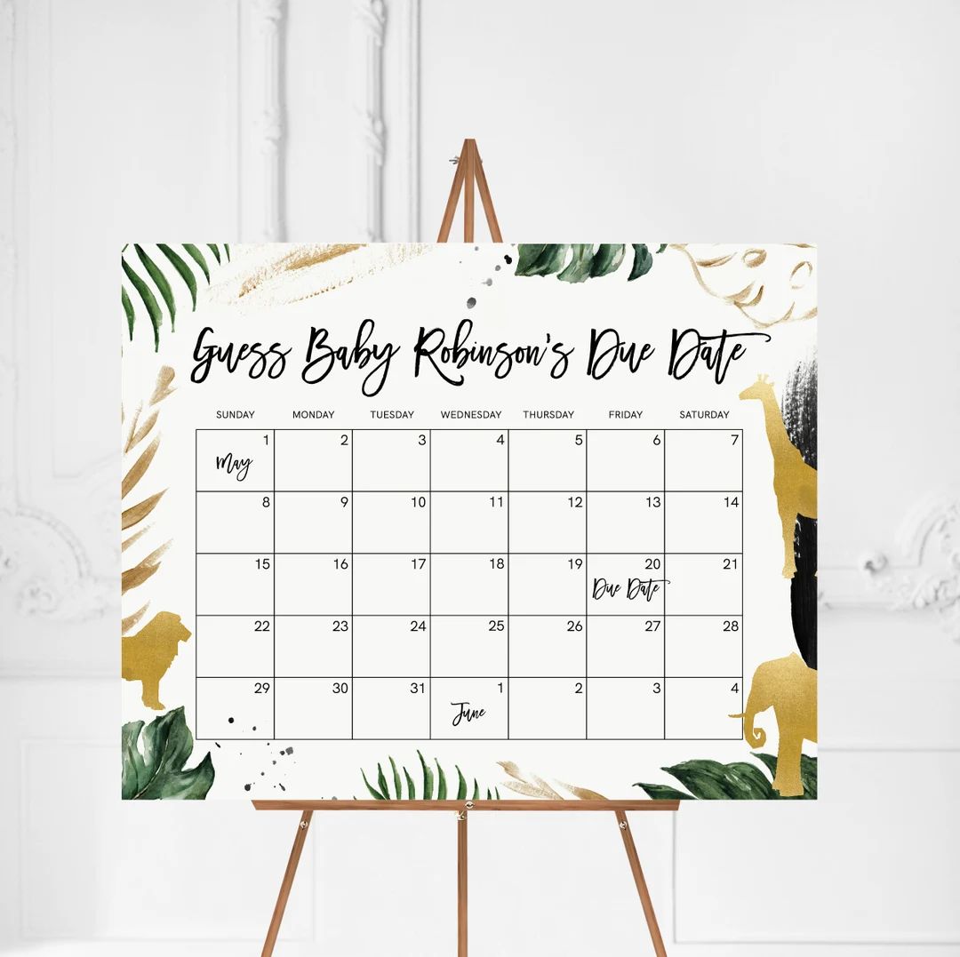 Safari Baby Due Date Calendar Game Guess Baby's Birthday - Etsy | Etsy (US)