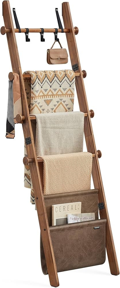 VASAGLE Blanket Ladder for Living Room, 5-Tier Wooden Ladder Shelf, Decorative Farmhouse Blanket ... | Amazon (US)