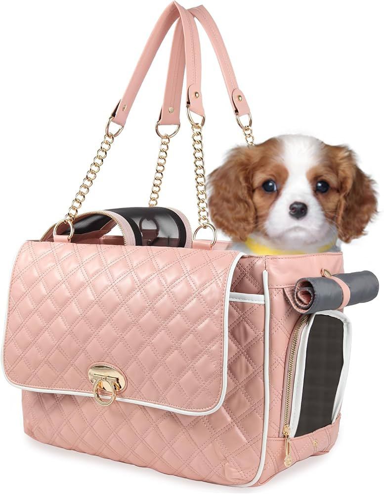 Pink Puppy Dog Cat Purse Carrier for Small Dogs TSA Airline Approved Fashion Designer Soft-Sided ... | Amazon (US)