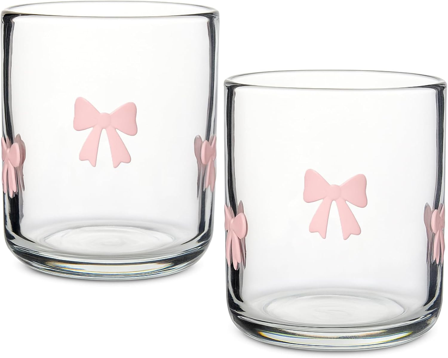 Skylety 2 Pack Bow Icon Juice Glasses, 14 oz Stemless Glass Cups, Coquette Pink Bow Juice Cocktai... | Amazon (US)