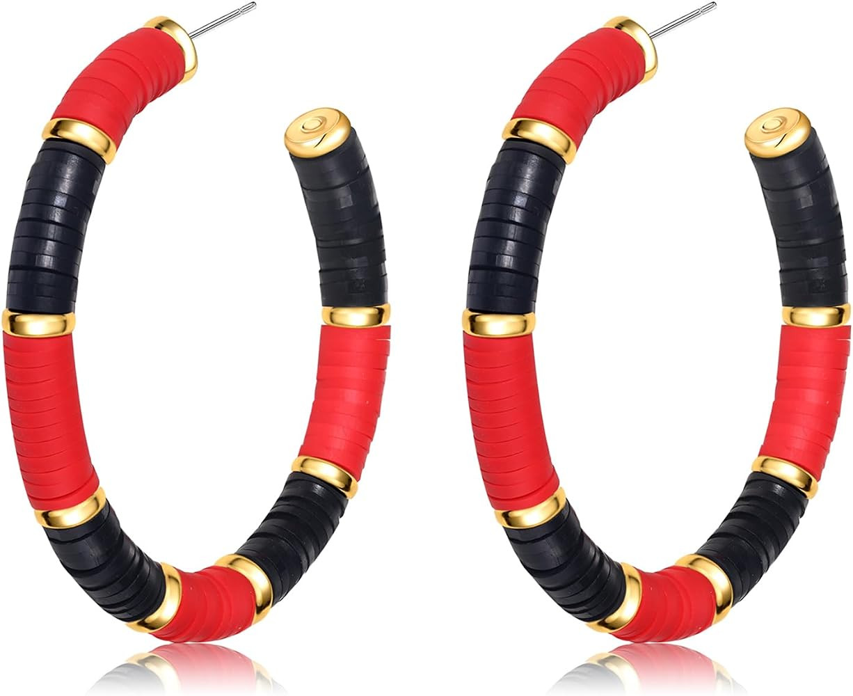 NVENF Heishi Bead Hoop Earrings for Women Rainbow Vinyl Disc Beads Circle Earring Studs Handmade ... | Amazon (US)