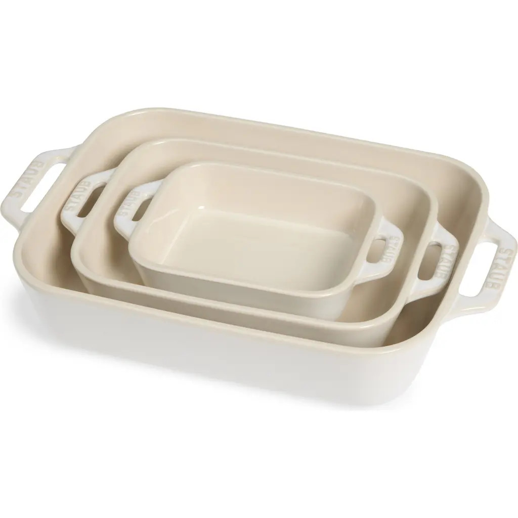 Staub 3-Piece Rectangular Ceramic Baking Dish Set in Ivory White at Nordstrom | Nordstrom