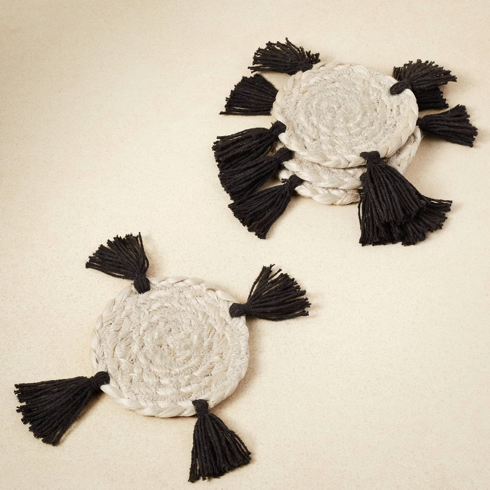 4pk Jute Natural Braided Coasters Black/White - Opalhouse designed with Jungalow | Target