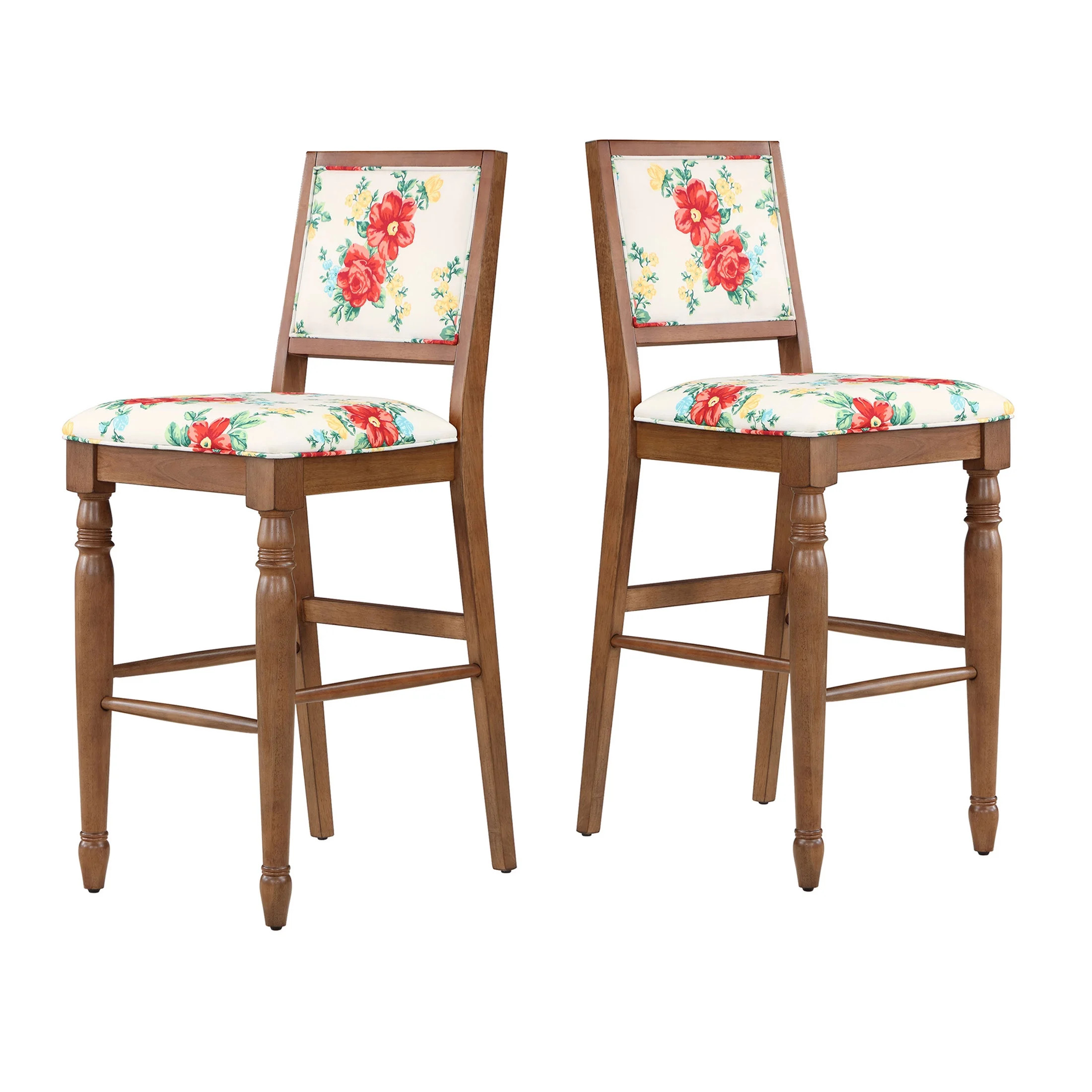 The Pioneer Woman Vintage Floral Bar Stools Made With Solid Wood Frame, Set of 2 | Walmart (US)