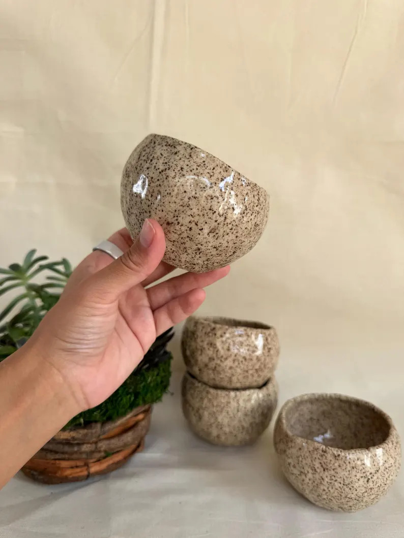 Speckled Stoneware Pinched Bowl, Wabi Sabi Ceramic Sauce Dish, Minimalist Pottery Snack Cup | Etsy (Global)