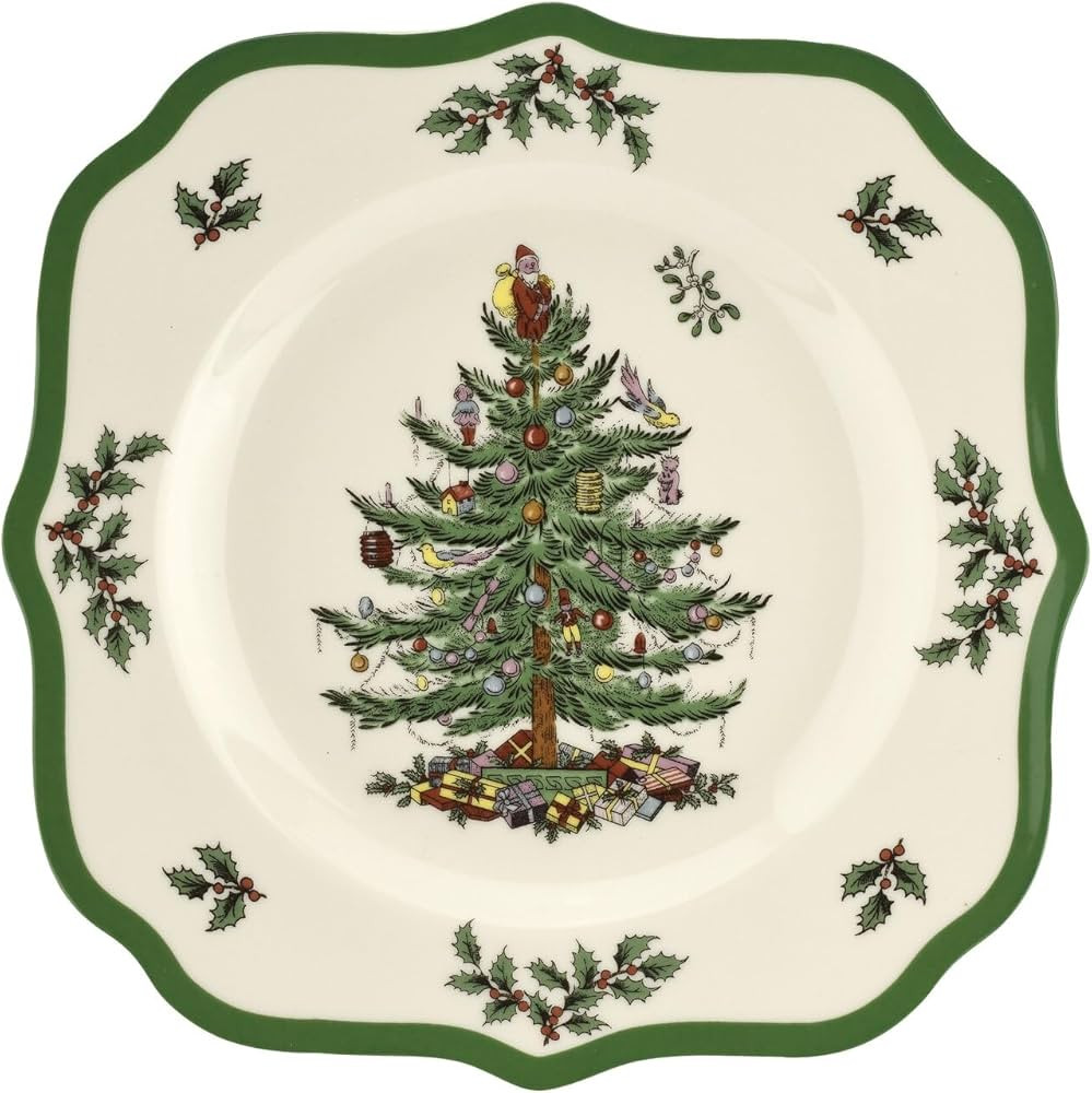 Spode Christmas Tree Scalloped Salad Plate - Holiday-Themed Stoneware Appetizer Plate - 9 Inch Ch... | Amazon (US)