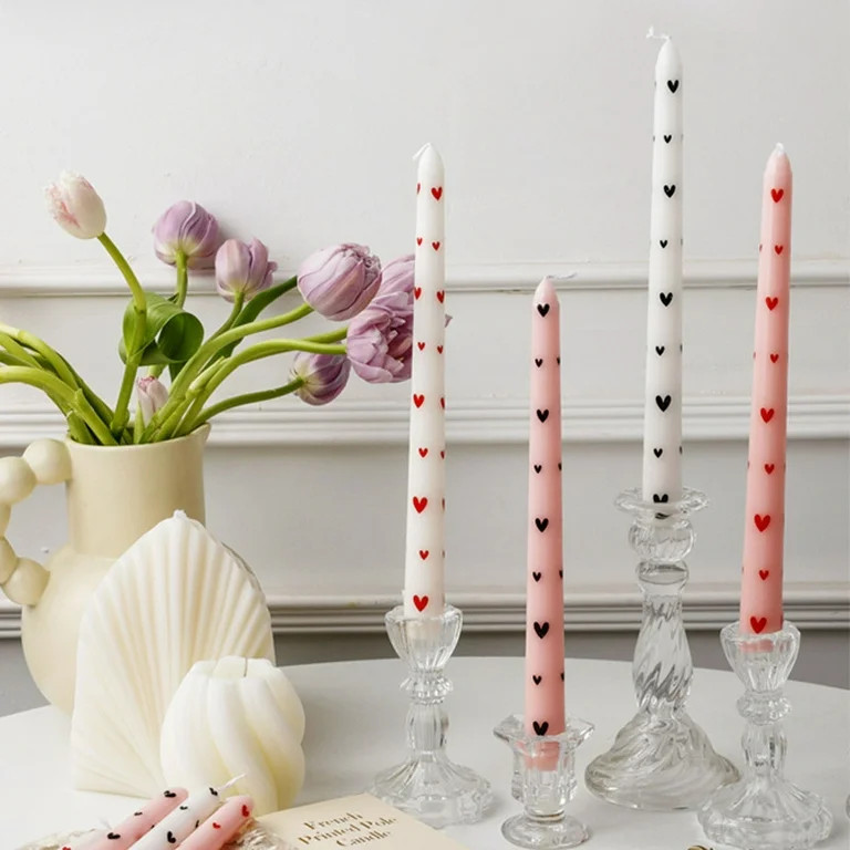 chaungfeng 2Pcs Heart Taper Candles, Valentine Heart Decorative Candles Long Unscented Candle Sti... | Walmart (US)