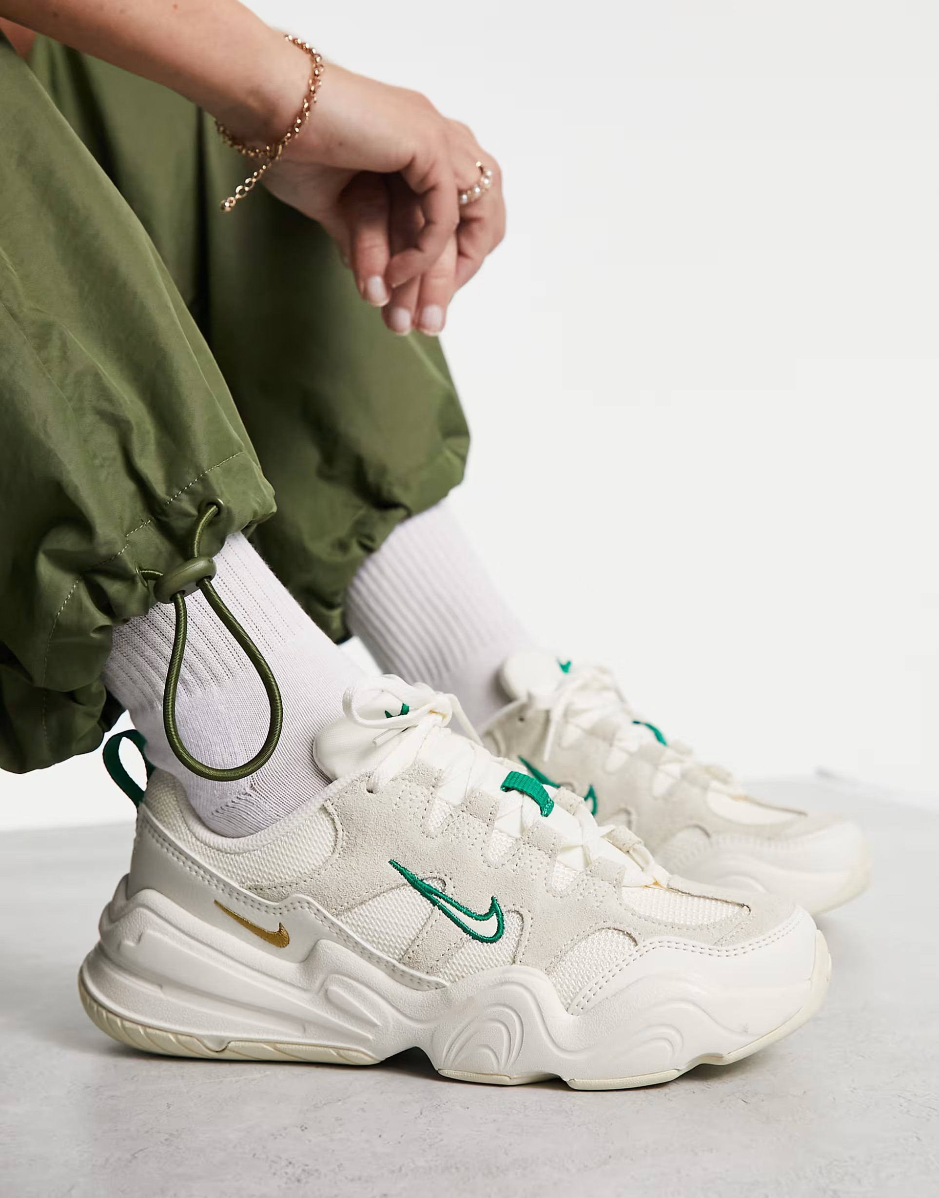 Nike Tech Hera trainers in white and green | ASOS (Global)
