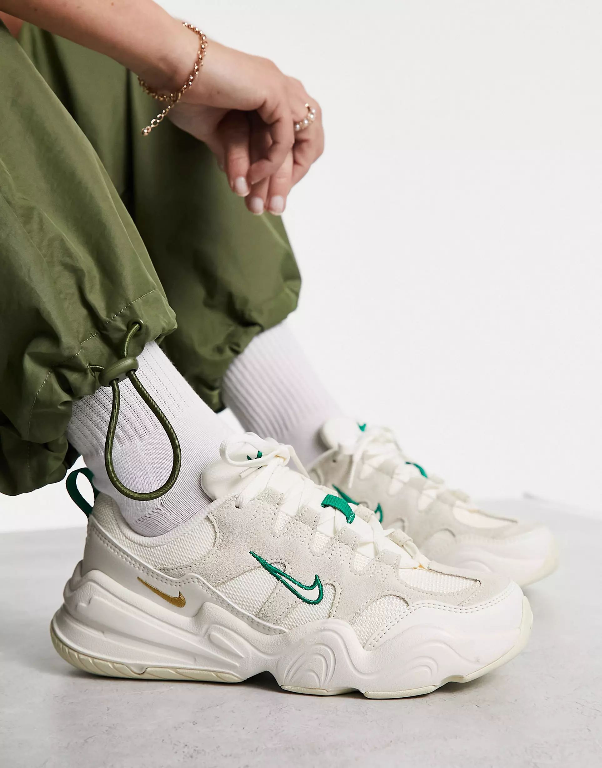 Nike Tech Hera trainers in white and green | ASOS (Global)