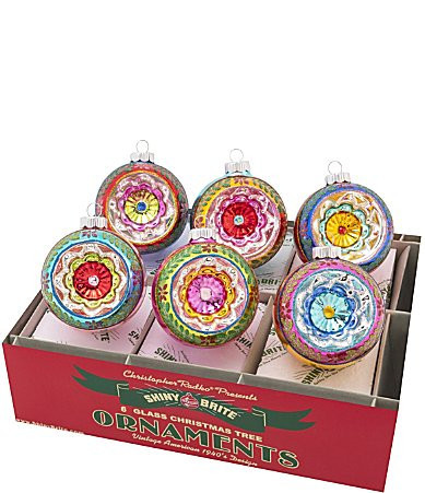 Christopher Radko Shiny Brite Christmas Confetti Reflector Round Glass Ornaments Set of 6 | Dillard's