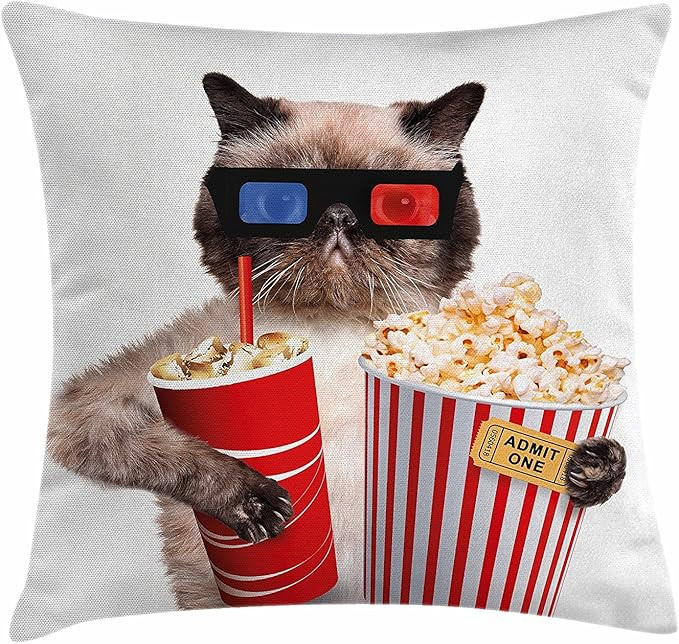 Ashasds Movie Theater Cat With Popcorn And Drink Watching Movie Glasses Entertainment Cinema Thro... | Amazon (US)