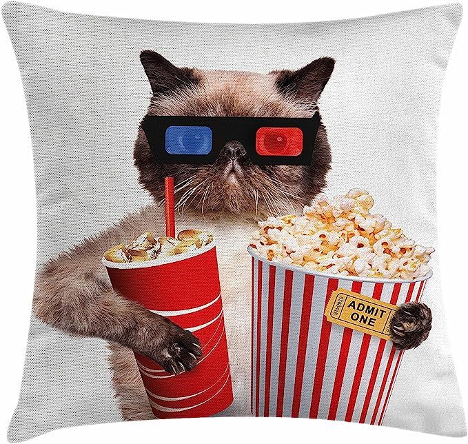 Ashasds Movie Theater Cat With Popcorn And Drink Watching Movie Glasses Entertainment Cinema Thro... | Amazon (US)