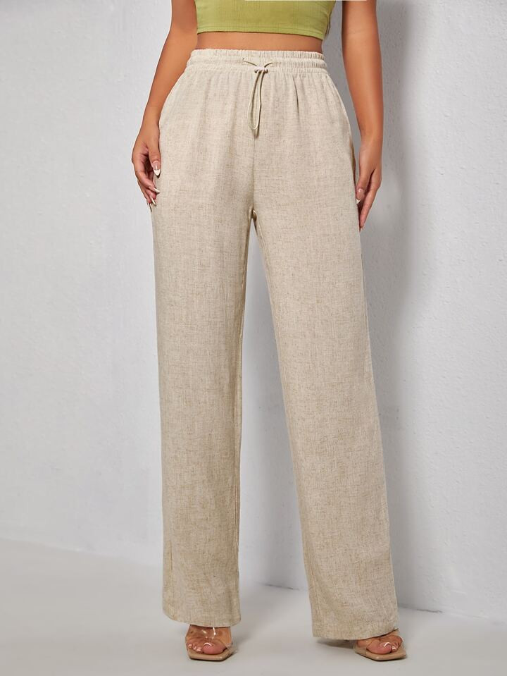 SHEIN PETITE Drawstring Waist Straight Leg Pants | SHEIN