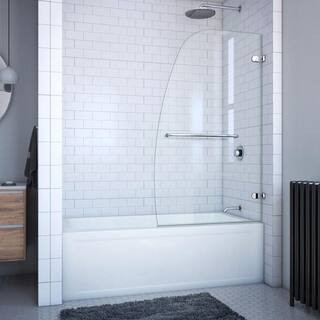 DreamLine Aqua Uno 34 5/16 in. x 58 in. Frameless Hinged Tub Door in Chrome SHDR-3534586-01 | The Home Depot