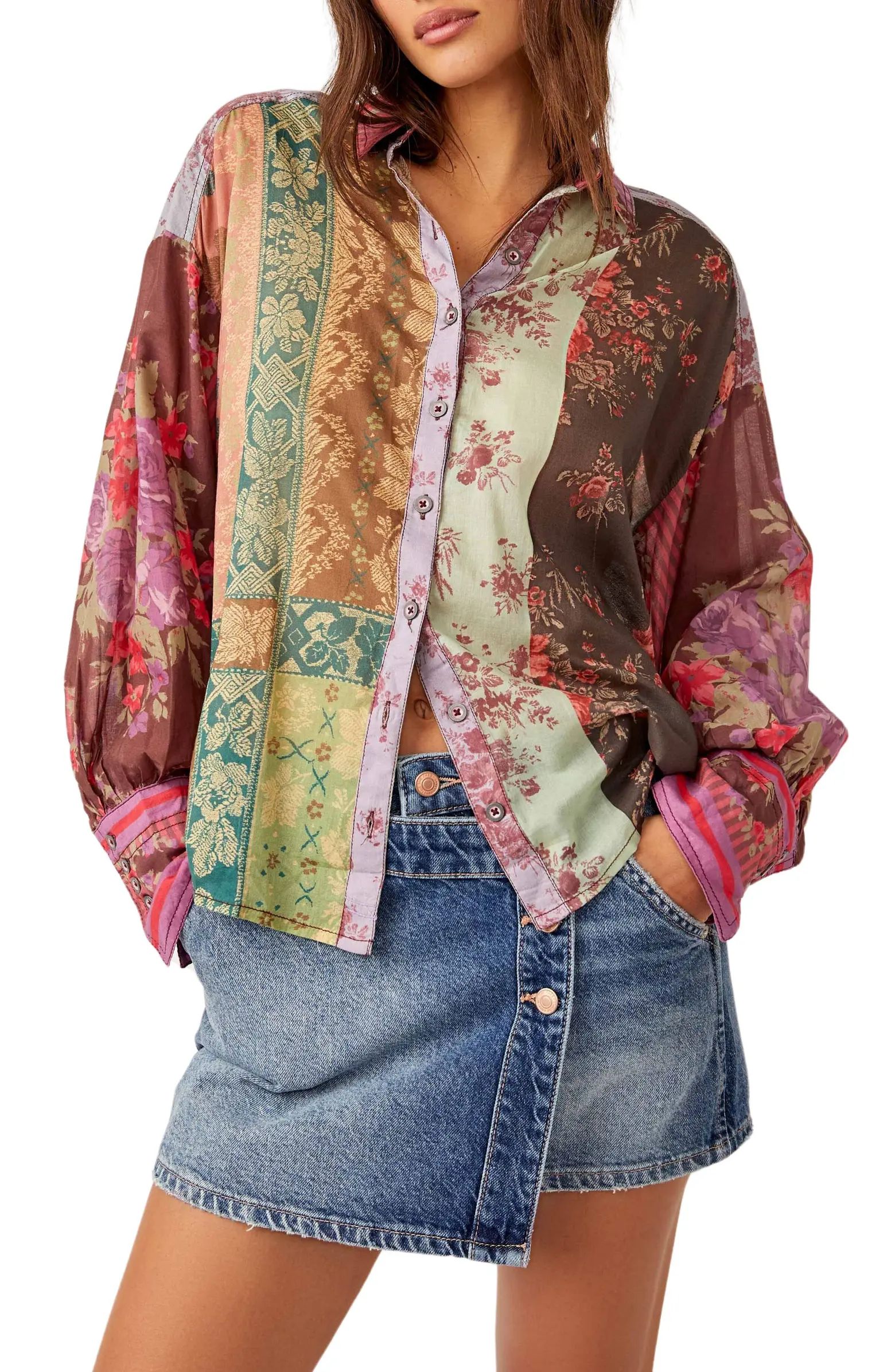 Flower Patch Mixed Print Cotton Button-Up Shirt | Nordstrom