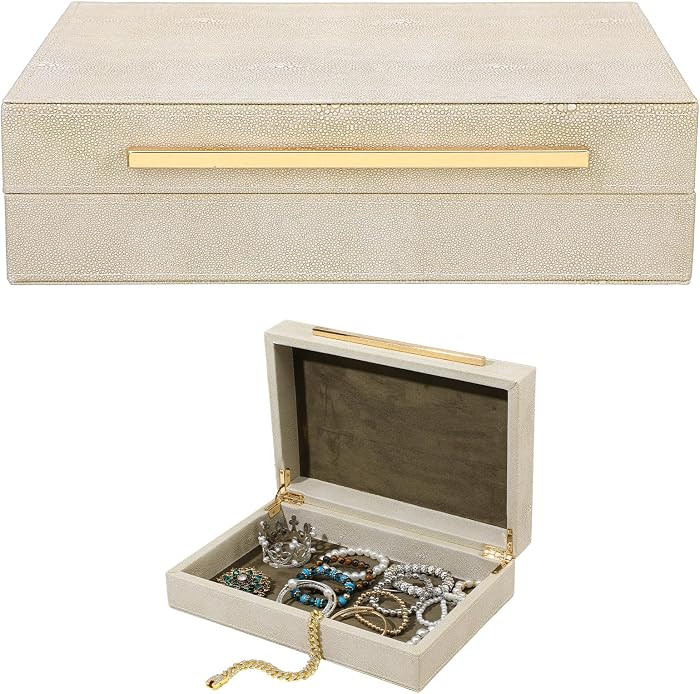 Decorative Boxes with Lids Ivory Shagreen Faux Leather Keepsake Box for Jewelry Organizer Modern ... | Amazon (US)