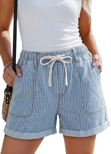 SANMM Jean Shorts Women High Waisted Drawstring Elastic Waist Summer Stretchy Denim Jorts with Po... | Amazon (US)