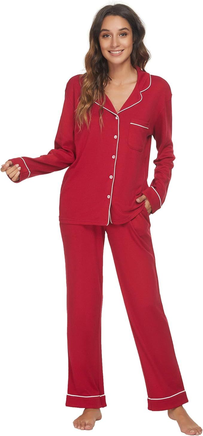 HEARTNICE Button up Pajama Set for Women, Long Sleeve Pajamas Lightweight Pjs Set Soft Sleepwear | Amazon (US)