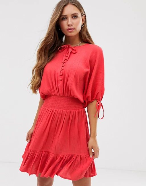 ASOS DESIGN short sleeve mini dress with elasticated waist in crinkle | ASOS US