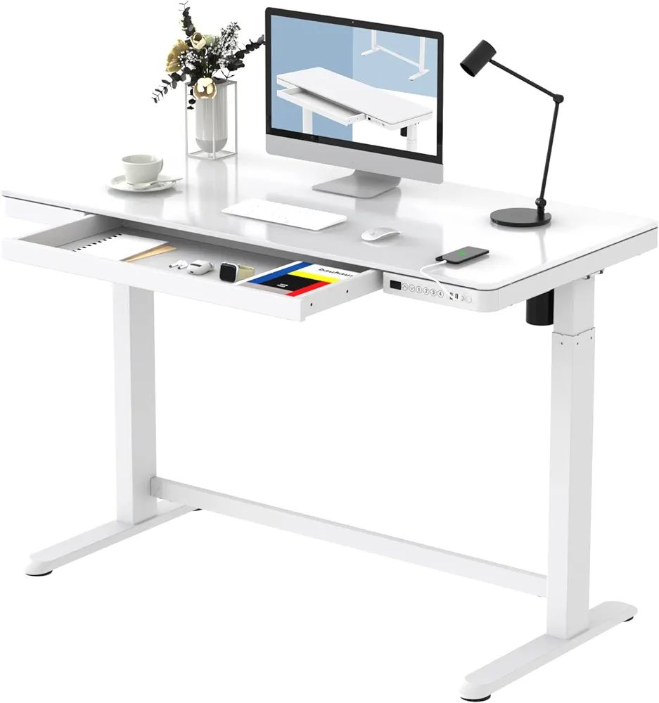 FLEXISPOT Electric Glass Standing Desk with Drawer Desktop & Adjustable Frame Quick Install w/USB... | Amazon (US)