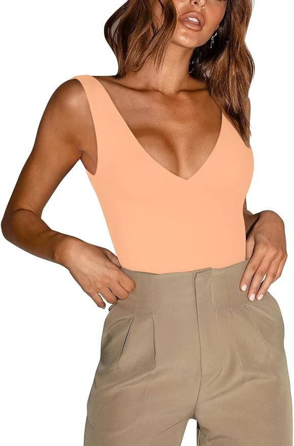 REORIA Women’s Sexy Plunge Deep V Neck Sleeveless V Backless Going Out Tank Bodysuits Tops | Amazon (US)
