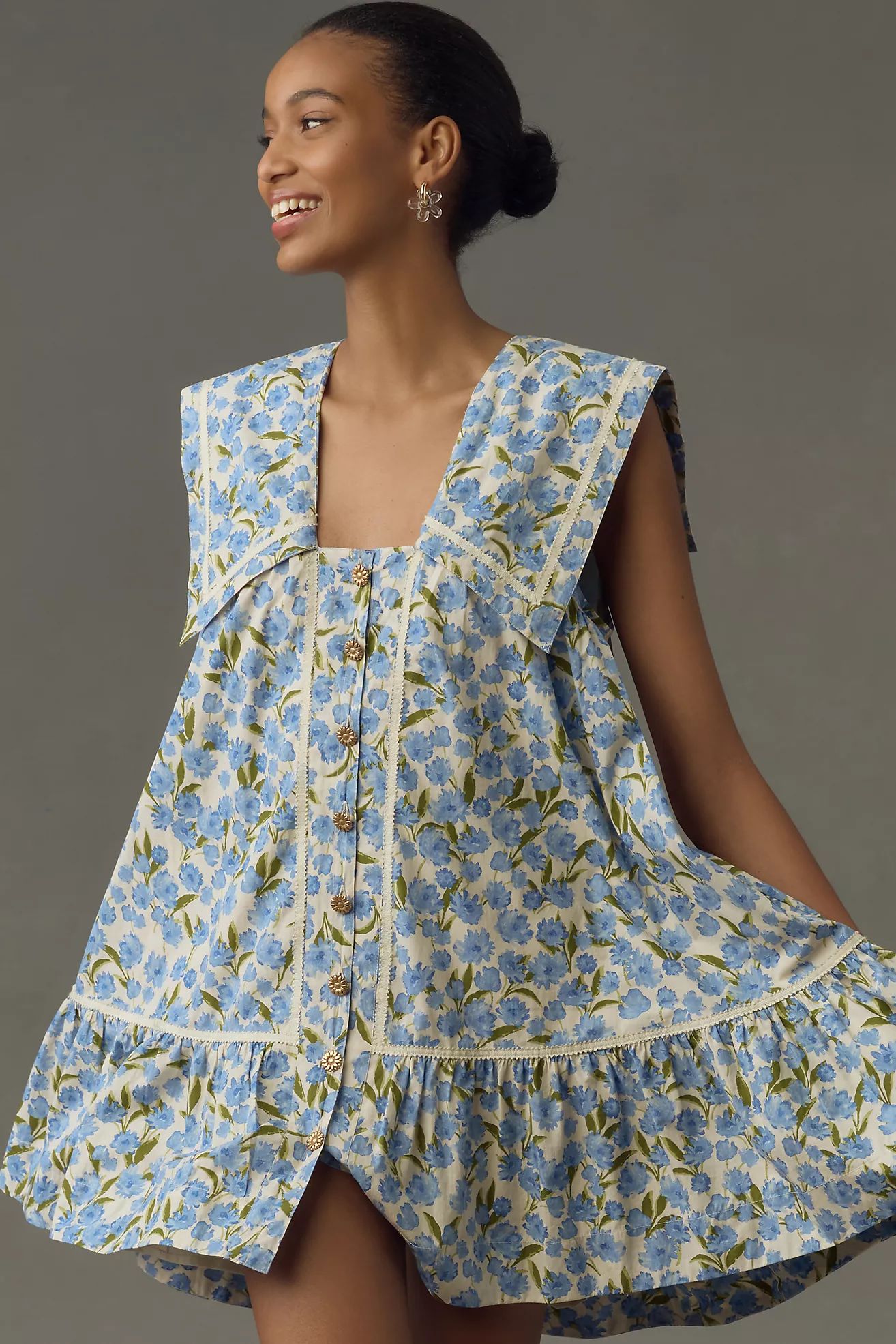 Maeve Collared Poplin Swing Mini Dress | Anthropologie (US)