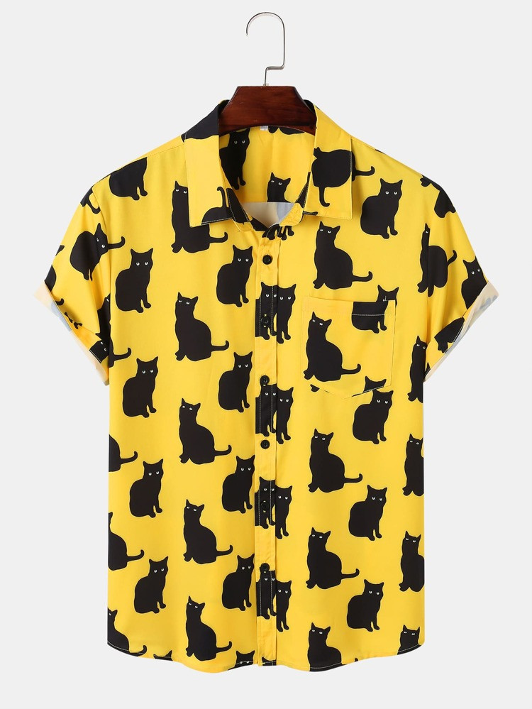 Men Allover Cat Button Through Shirt | SHEIN