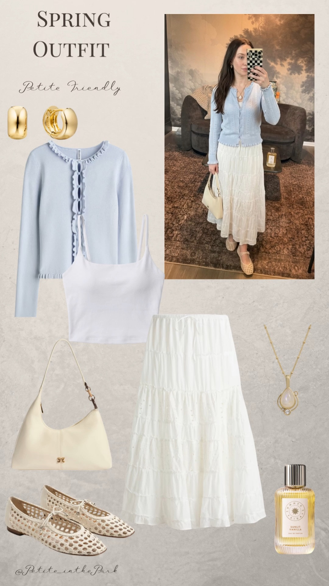 Spring petite outfit  

Spring outfit, spring trends, casual spring outfit, petite spring outfit, spring fashion, spring style, petite style, petite spring style, casual petite outfit,  cardigan, blue cardigan, white tank, high waisted skirt , white skirt, lace skirt , flats, leather flats, woven flats,  shoulder bag, leather bag, white bag, white purse, gold earrings, gold hoop earrings, gold necklace, minimal jewelry  #casualoutfit #petiteoutifts #springoutfits #springoutfit2026 #springtrends  


#LTKSaleAlert #LTKPetite #LTKSeasonal