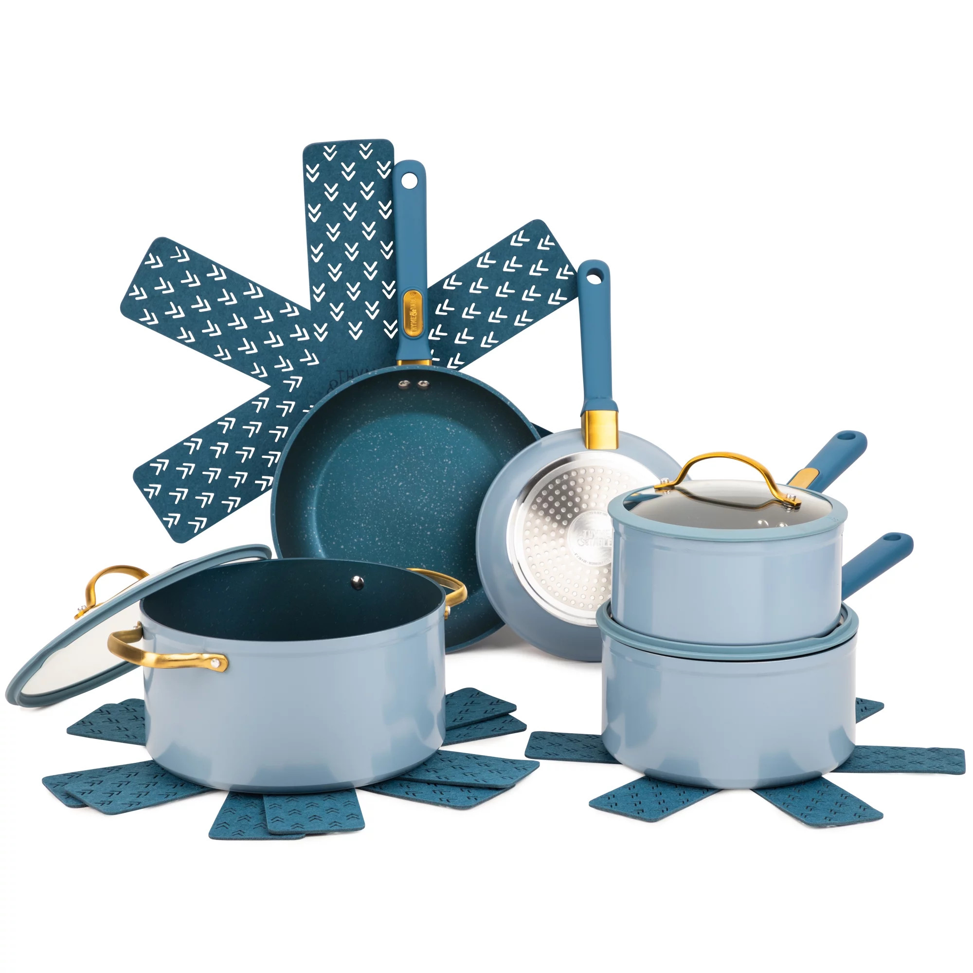 Thyme & Table Non-Stick 12-Pieces Cookware Set, Blue | Walmart (US)