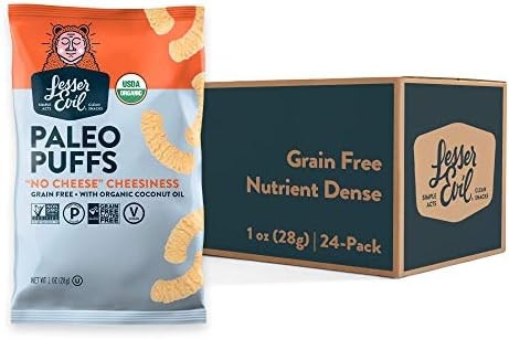 LesserEvil "No Cheese" Cheesiness Organic Paleo Puffs, No Artificial Ingredients, Grain Free, Veg... | Amazon (US)