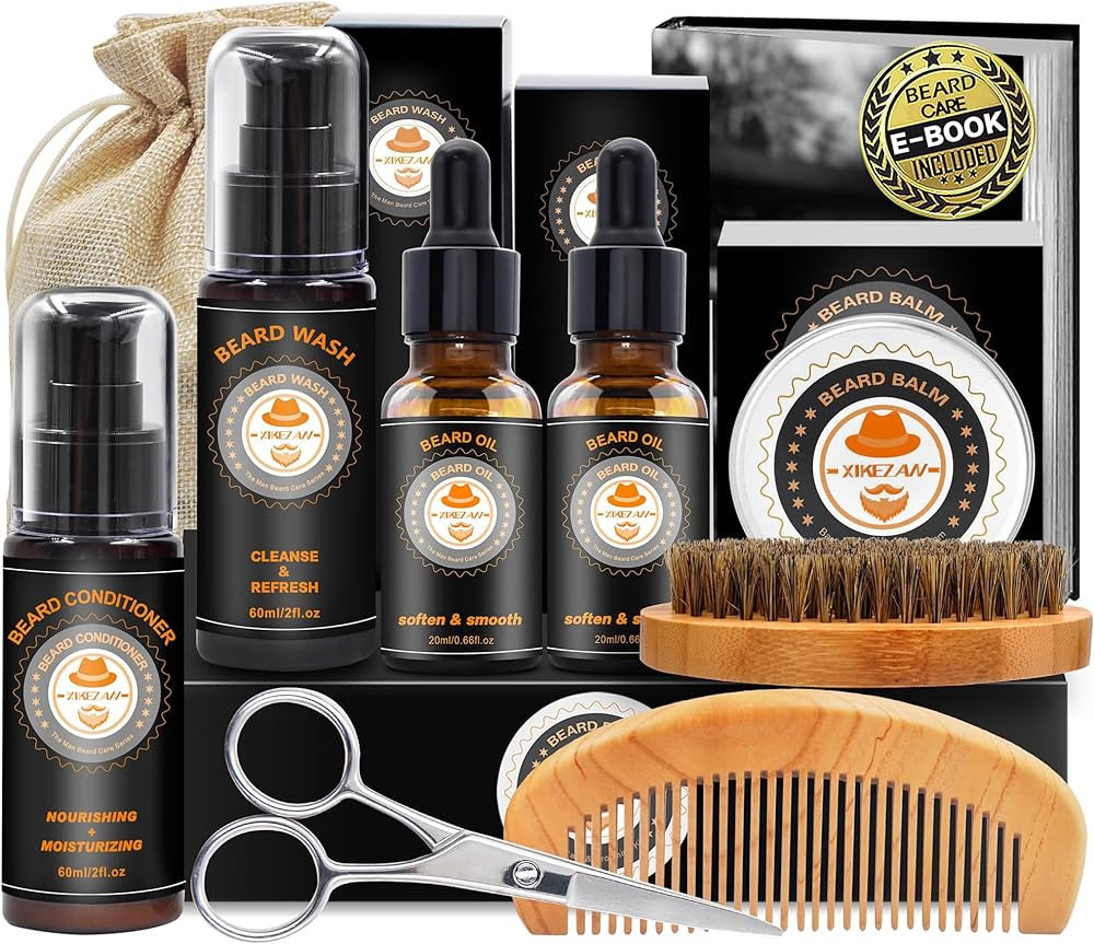 Upgraded Beard Grooming Kit w/Beard Conditioner,Beard Oil,Beard Balm,Beard Brush,Beard Wash,Beard... | Amazon (US)