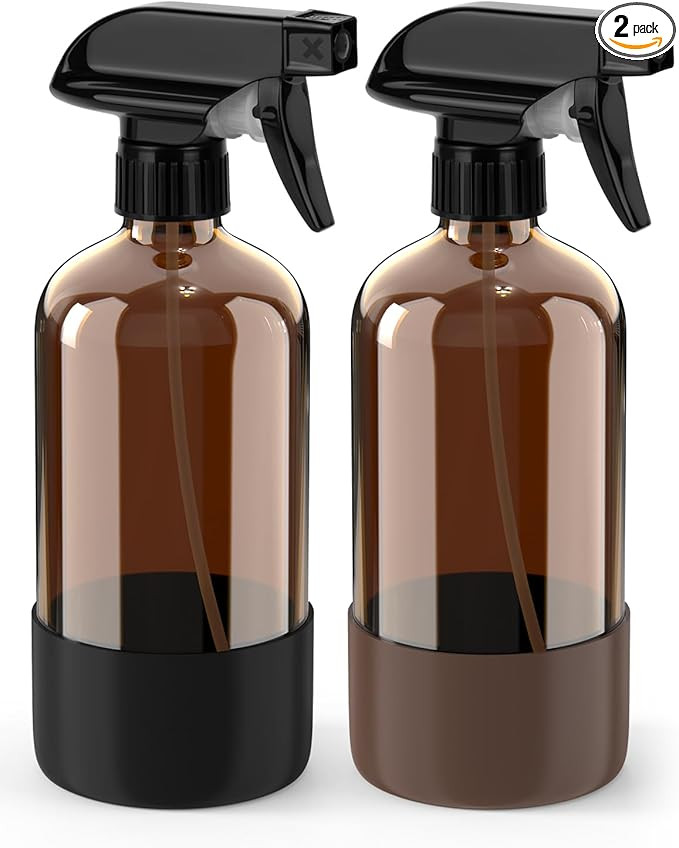 Glass Spray Bottle with Silicone Sleeve Protection, Amber Glass Spray Bottle Set for Window Clean... | Amazon (US)