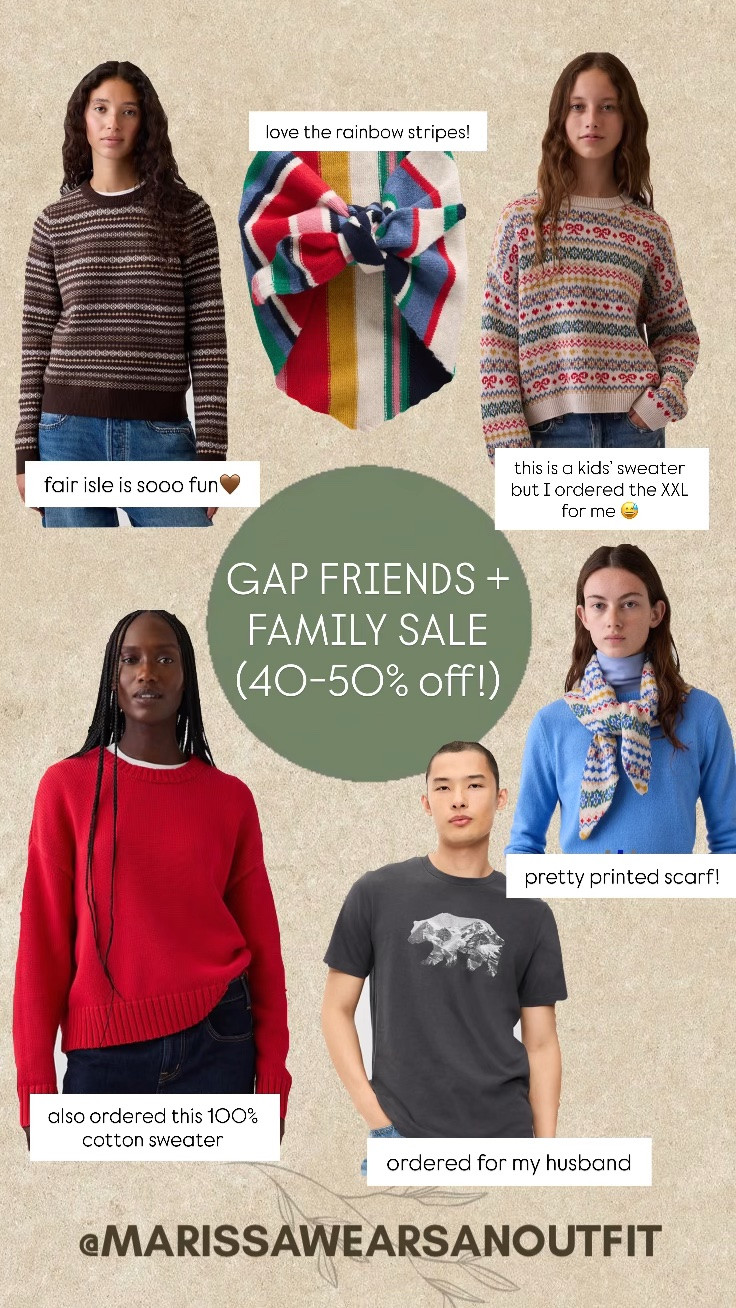 Gap friends and family sale!!

I ordered the kids sweater (XXL), red sweater(xs petite), and vest tee for my husband!