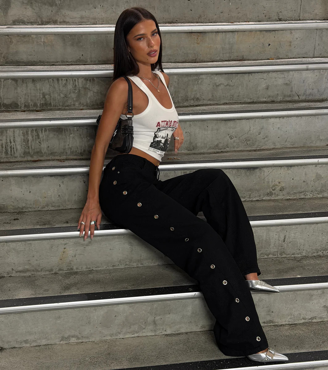 Ring It In Grommet Wide-Leg Denim Jeans | Windsor Stores