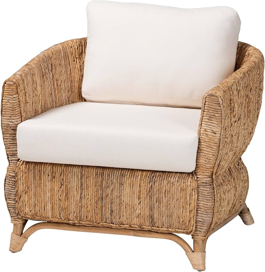 Bali & pari Roma Rattan and Seagrass Armchair with Cushions - Handwoven Lounge Chair with Wide Ar... | Amazon (US)