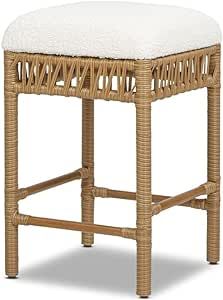 Jennifer Taylor Home Lucia 25.5" Backless Upholstered Counter Stool with Resin Rattan Frame, Ivor... | Amazon (US)