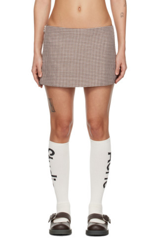 Brown & White Gingham Miniskirt | SSENSE