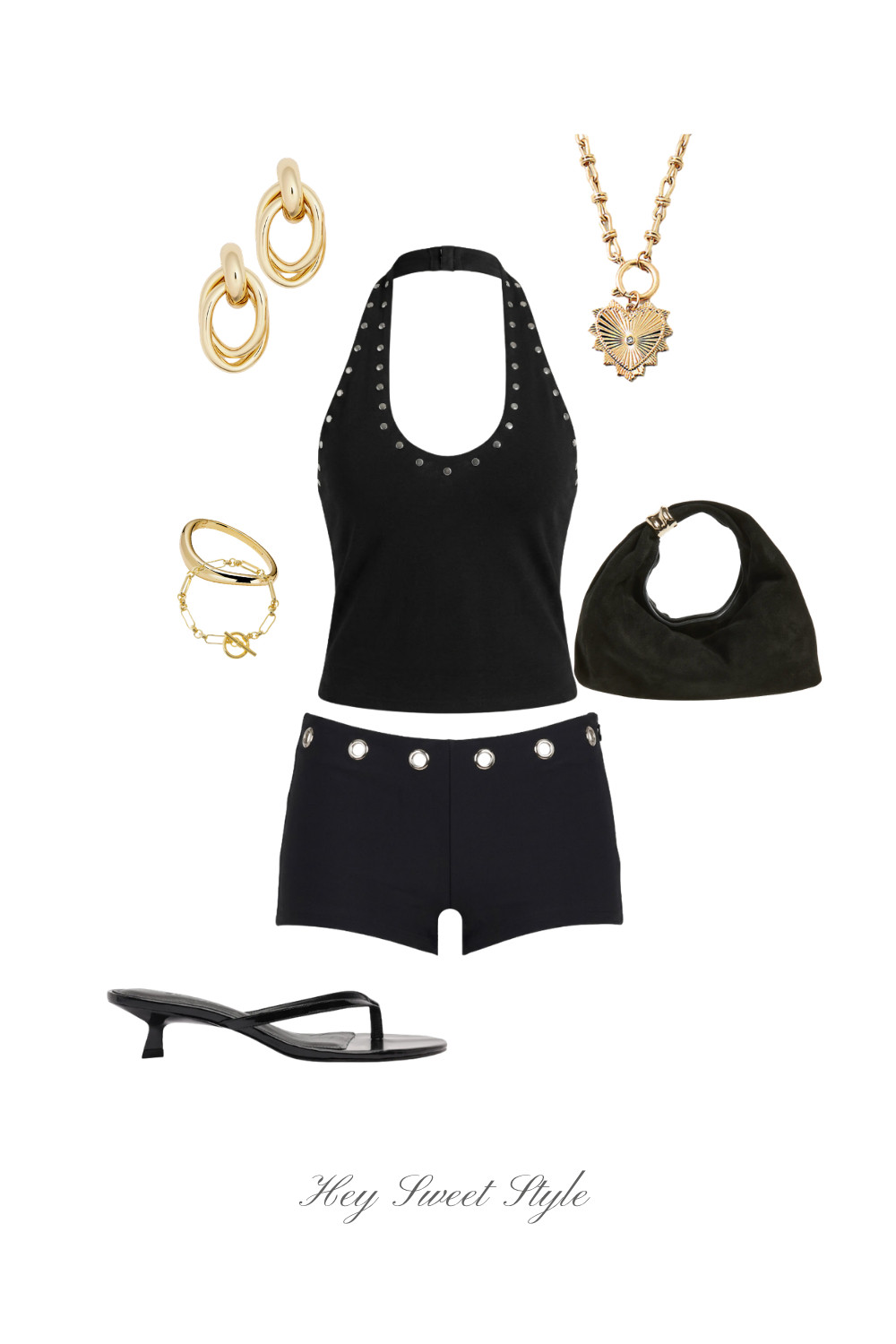 Summer Going Out Outfit: Black Halter Top + Micro Shorts 

 