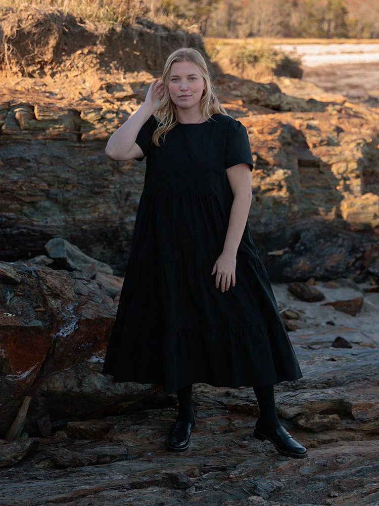 Chalet Tiered Dress Cotton Black | Tradlands