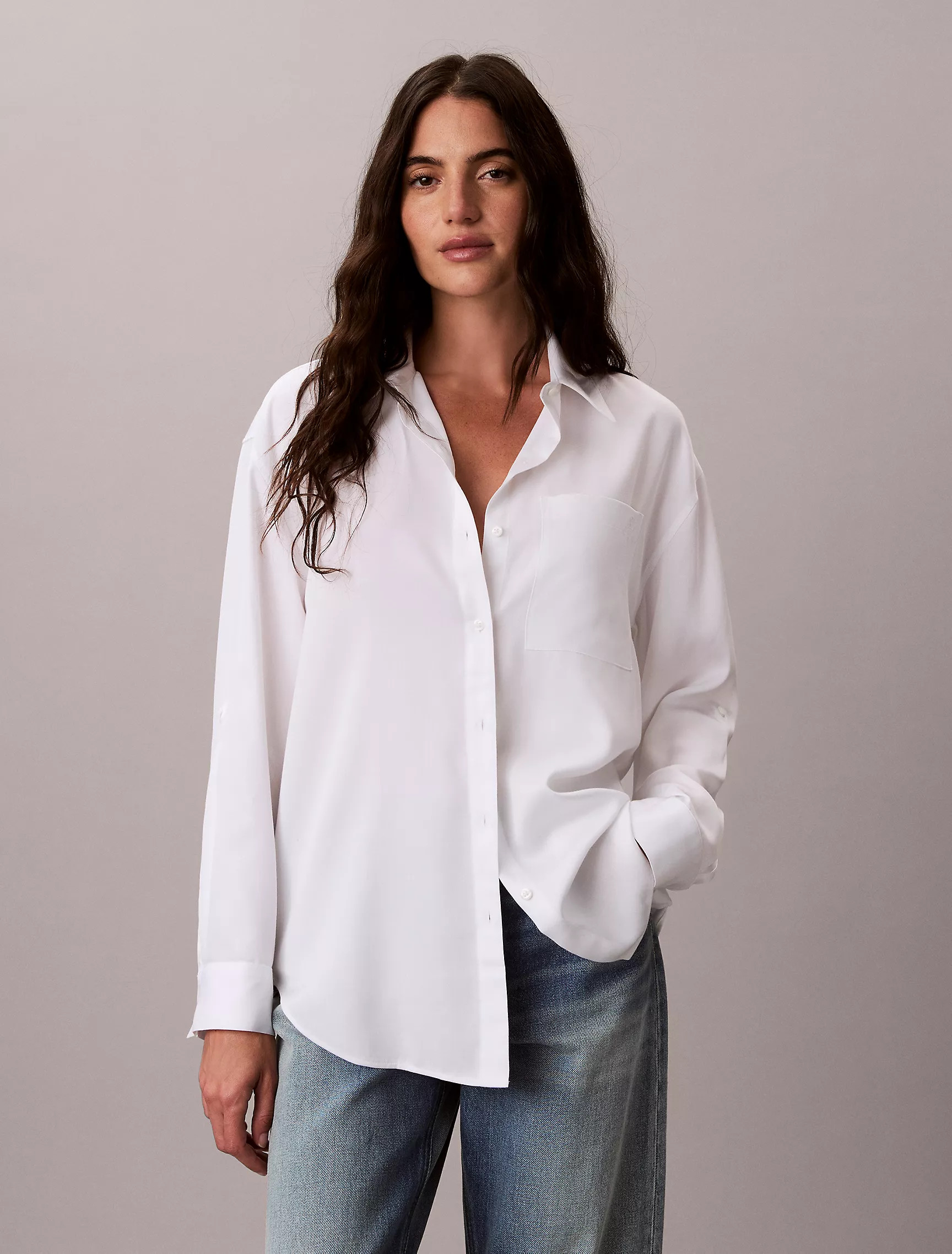 Lyocell Roll Tab Button-Down Shirt | Calvin Klein | Calvin Klein (US)