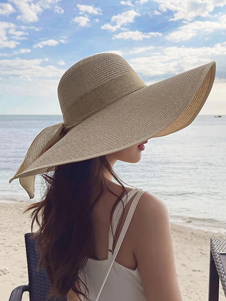 1pc Women Bow Decor Sun Protection Boho Straw Hat For Summer Boho | SHEIN