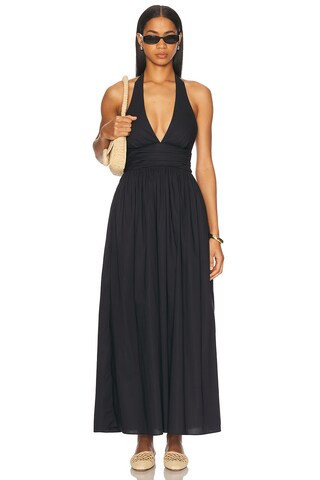 Matteau Plunge Halter Dress in Black - Black. Size 4 (also in ). | FWRD 