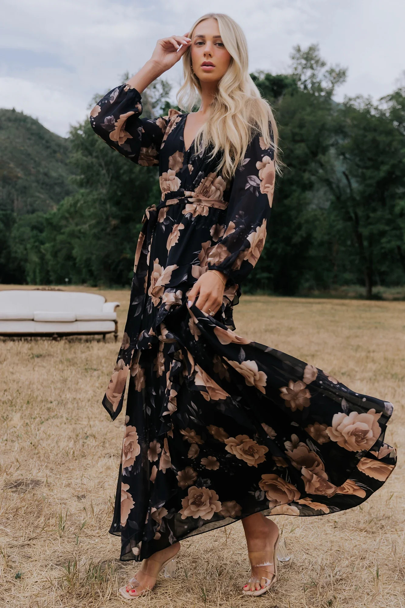 Phaedra Maxi Dress | Black + Taupe Floral | Baltic Born