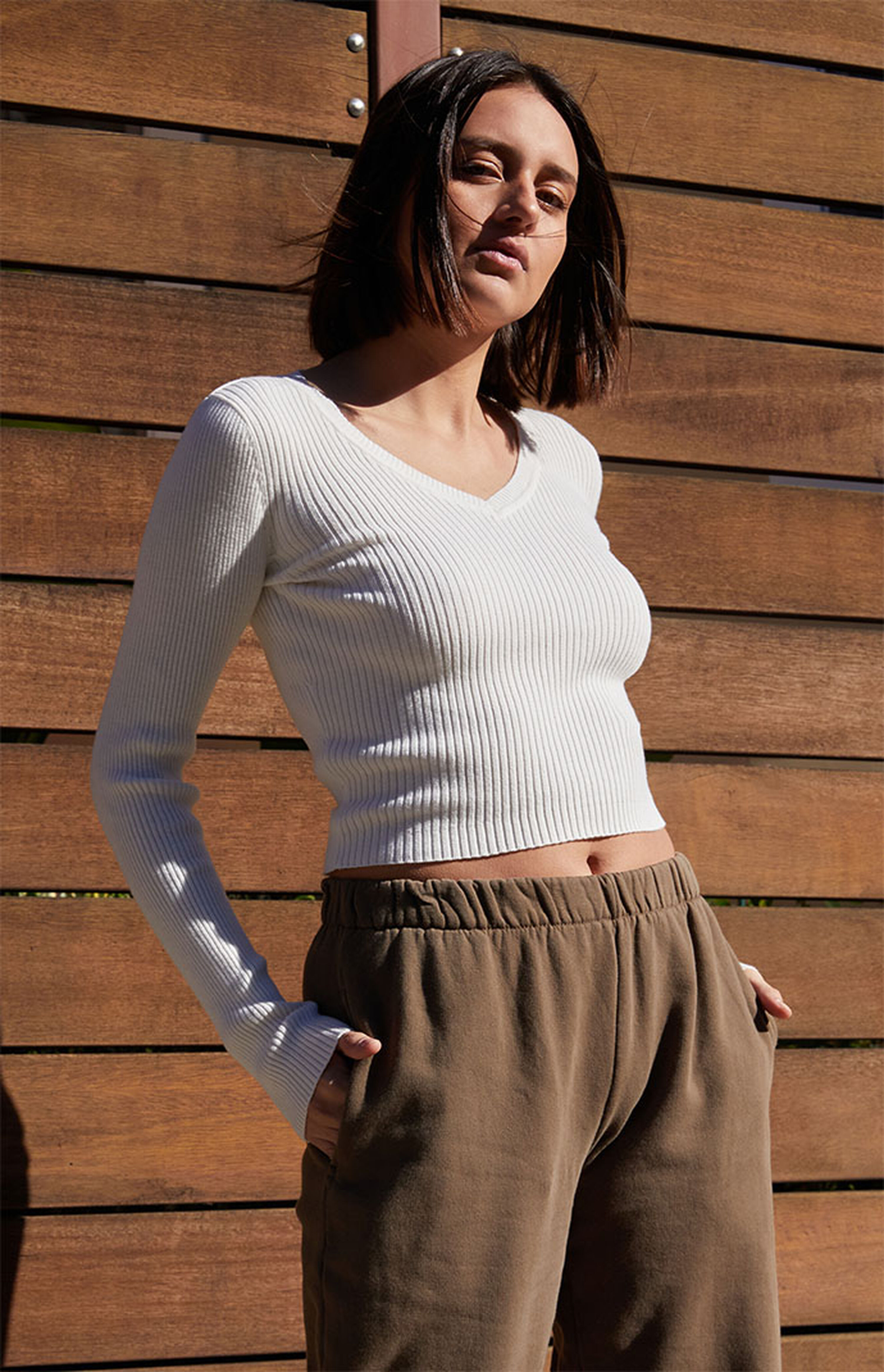 John Galt White Milena V-Neck Sweater | PacSun