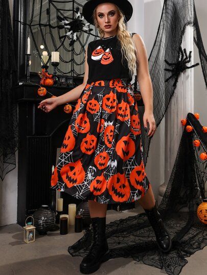 Plus Halloween Print Midi Skirt | SHEIN