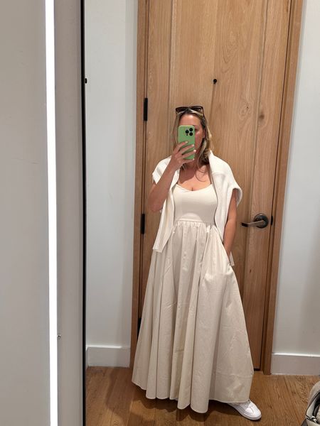 Neutrals girl at heart cream summer dress full skirt cream outfit white for summer maxi dress with sneakers 

#LTKOver40