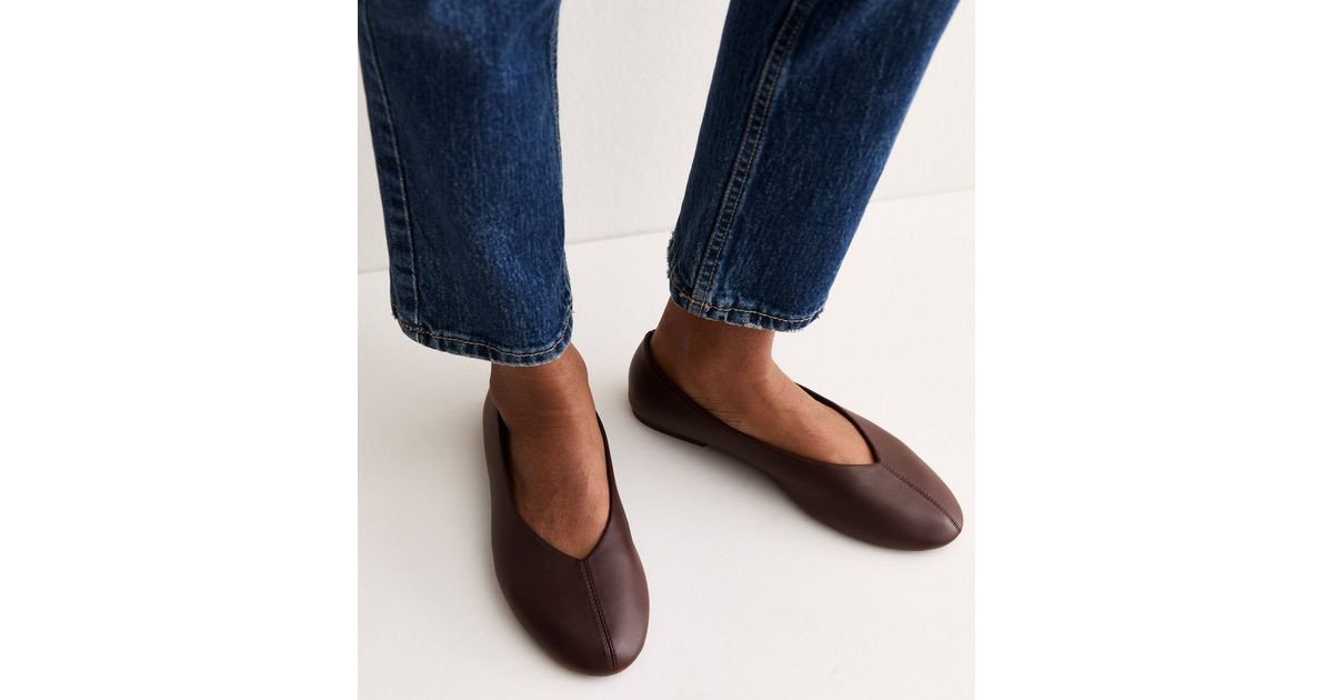 Women's Dark Brown Faux Leather High Vamp Ballet Flats Vegan New Look | New Look (UK)