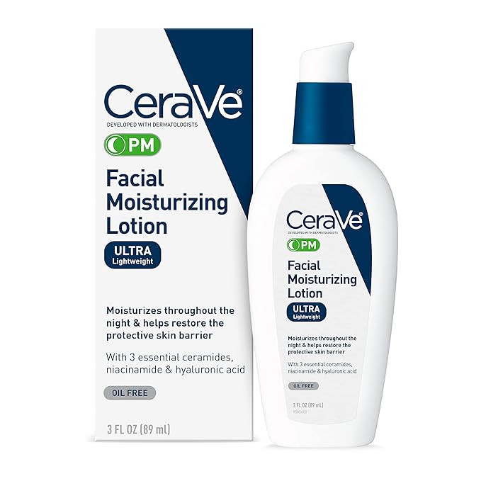 CeraVe PM Facial Moisturizing Lotion | Night Cream with Hyaluronic Acid and Niacinamide | Ultra-L... | Amazon (US)